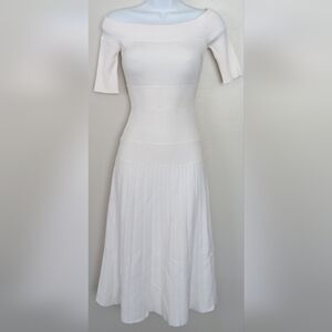 bebe Tatiana Ots Off-Shoulder Sweater Dress Bright White  A-line Sz XXS    NWT